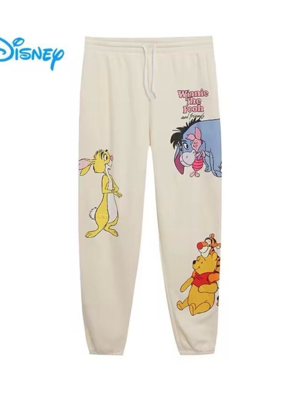Disney Cream Winnie the Pooh Character Sweatpants with Pastel Prints